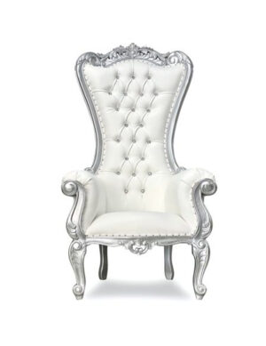 Throne Chair<br>Silver Frame/Tufted Crystal Accents