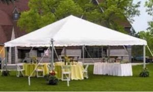 Tent Package 2 (4)60″ round tables (1) 6ft rectangle tables (32) Folding chairs (5) Tablecloth poly (black & white)