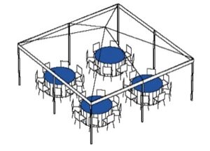 Tent Package #2 (4)60″ round tables (32) Folding chairs (4) Tablecloth poly (black or white)